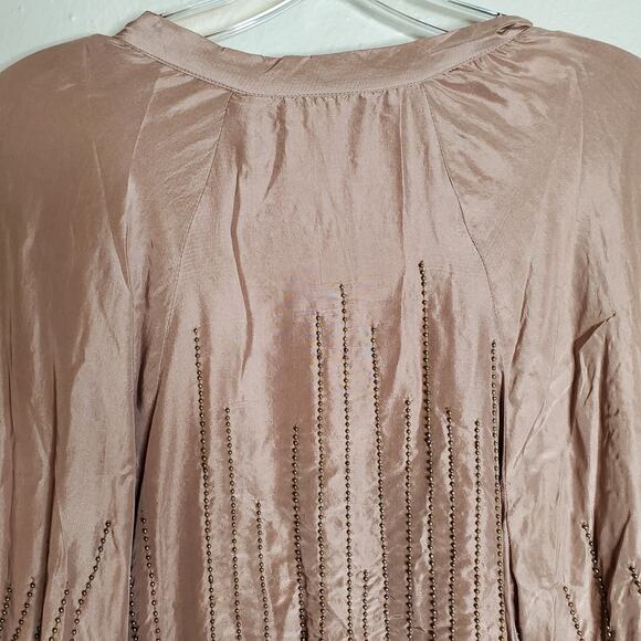 Raasta 100% Silk Beaded Bomber Jacket Size L Blush Pink Studded Bow Going Out - Picture 8 of 15